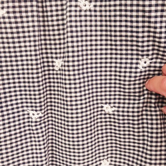 WESTPORT Navy Gingham Embroidered Off the Shoulder Blouse Size XS - Picture 5 of 8